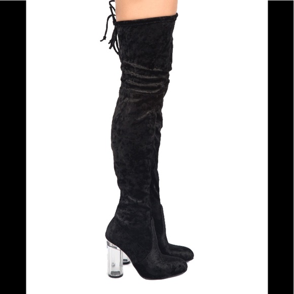 knee high boots with clear heel